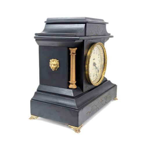 Ingraham 1880’s 8-Day Black Mantle Lion Theme Clock