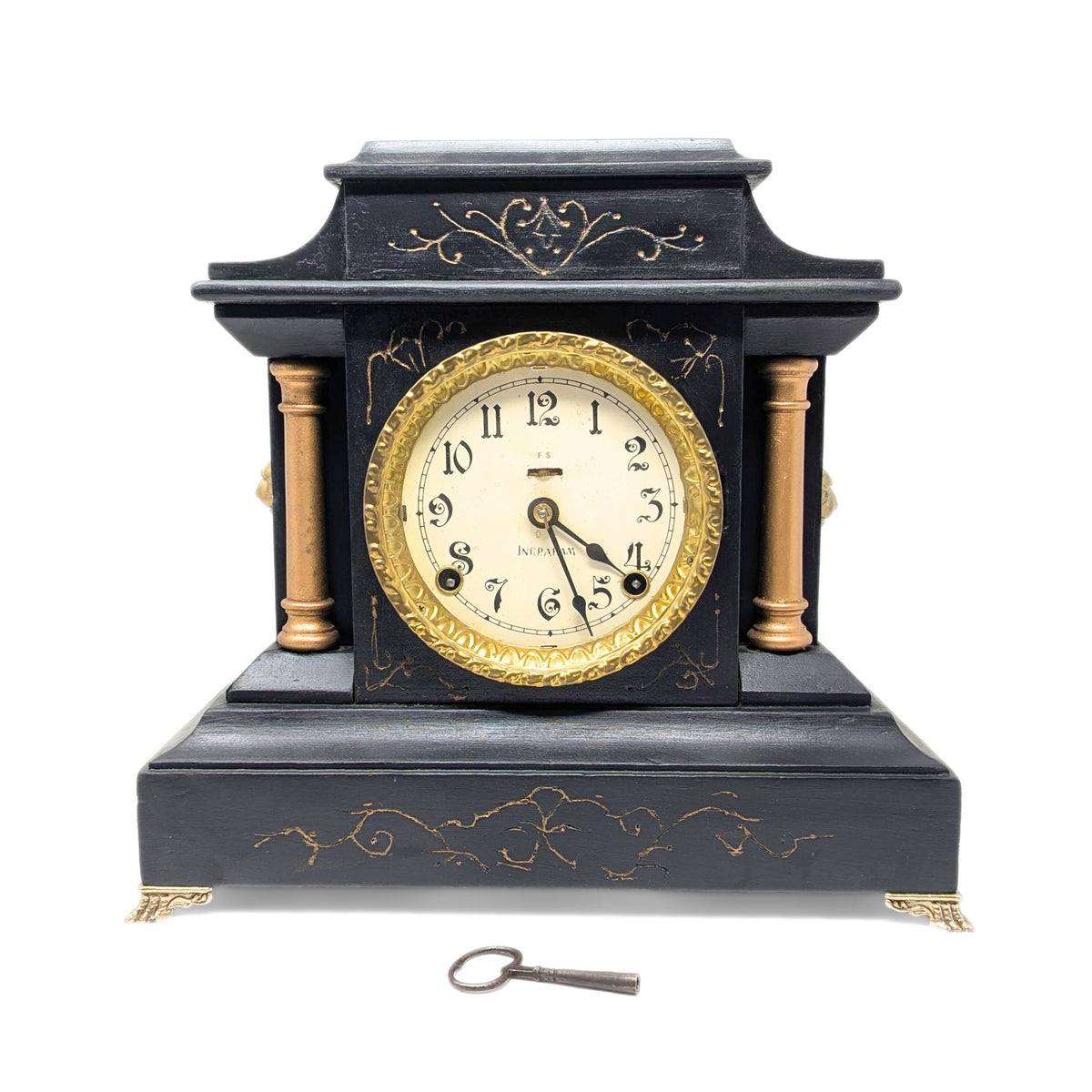 Ingraham 1880’s 8-Day Black Mantle Lion Theme Clock