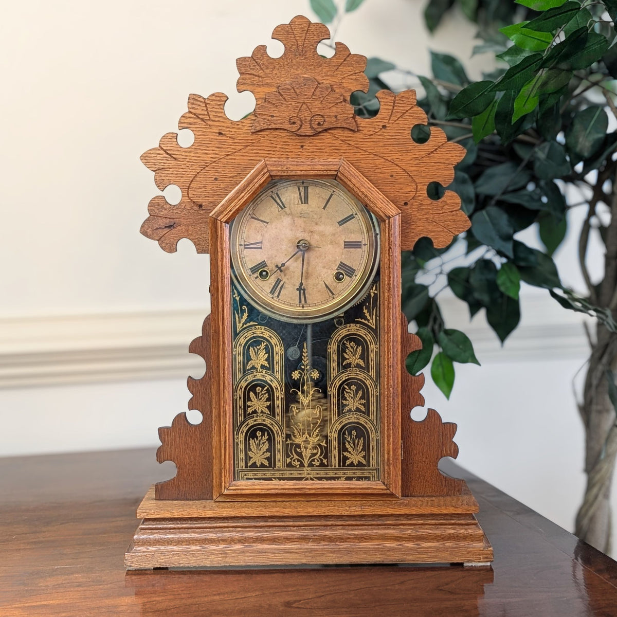 Ingraham “Lily” 8-Day Gingerbread Oak Kitchen Clock