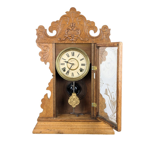Ingraham 1880’s Oak 8-Day Gingerbread Kitchen Clock