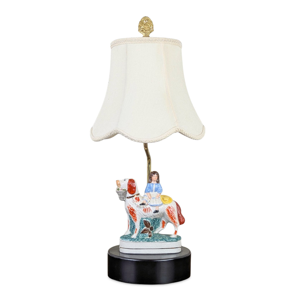 Vintage Staffordshire Girl on Spaniel Dog Figurine Lamp by Anne Vosseller