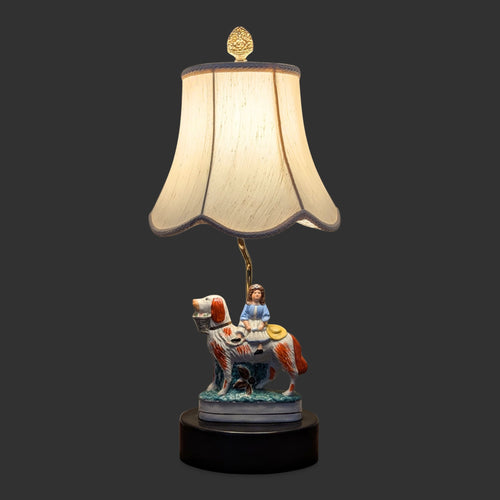 Vintage Staffordshire Girl on Spaniel Dog Figurine Lamp by Anne Vosseller