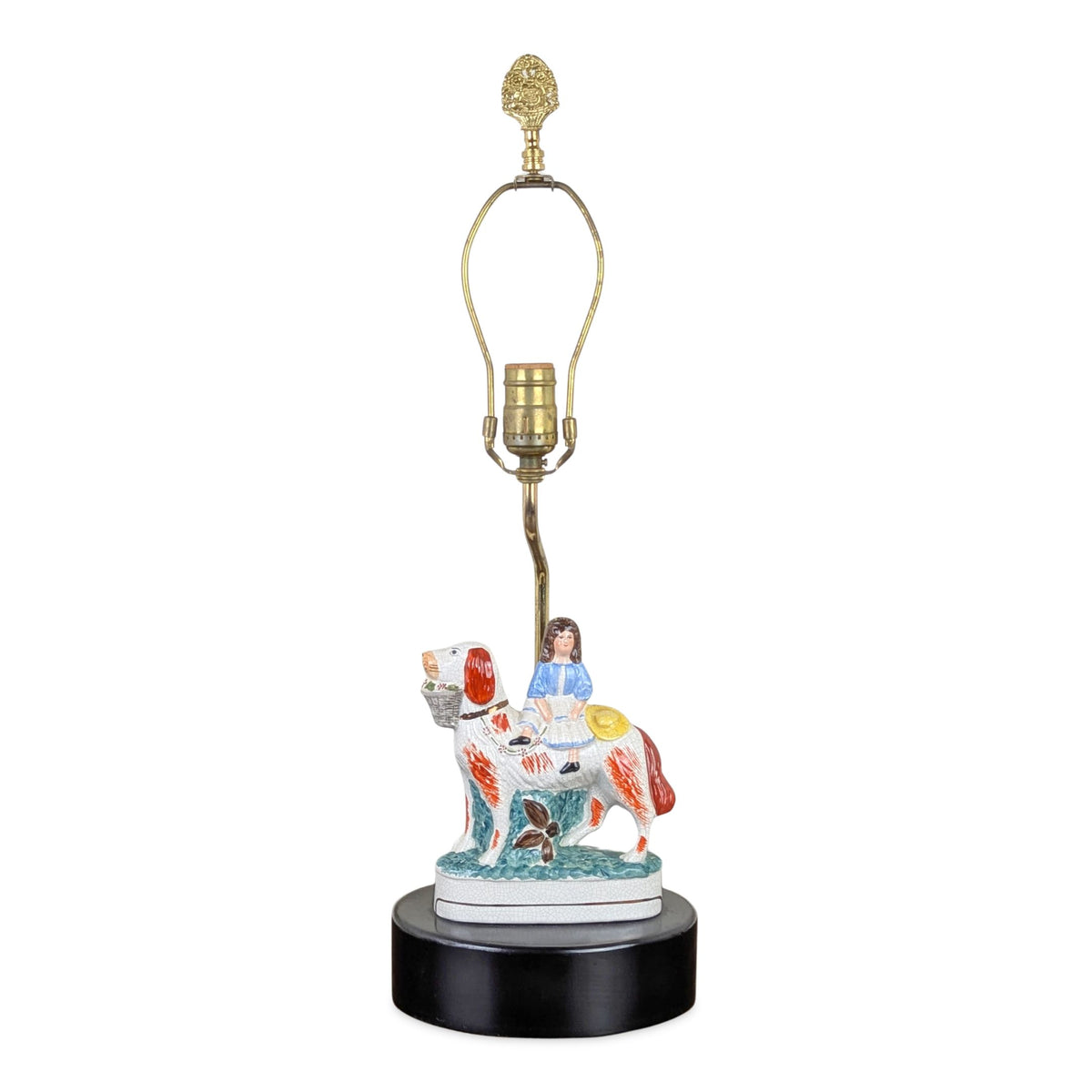 Vintage Staffordshire Girl on Spaniel Dog Figurine Lamp by Anne Vosseller