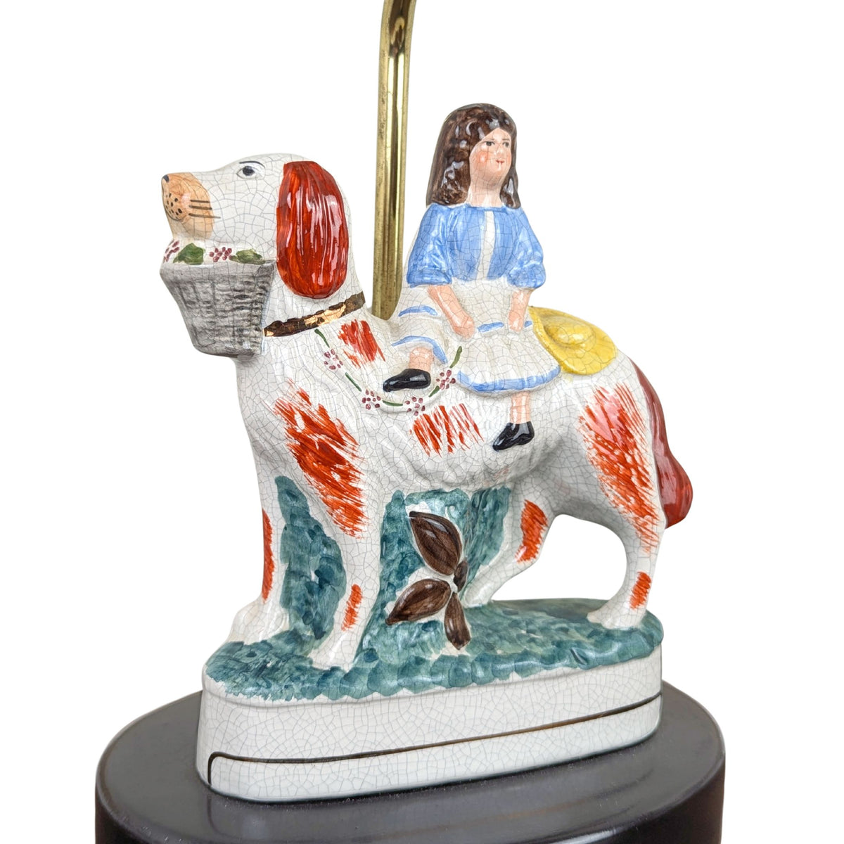 Vintage Staffordshire Girl on Spaniel Dog Figurine Lamp by Anne Vosseller