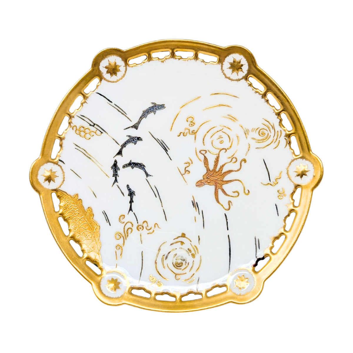 Elite Works Limoges Bawo & Dotter Gold Decorated Sealife Plates (10)