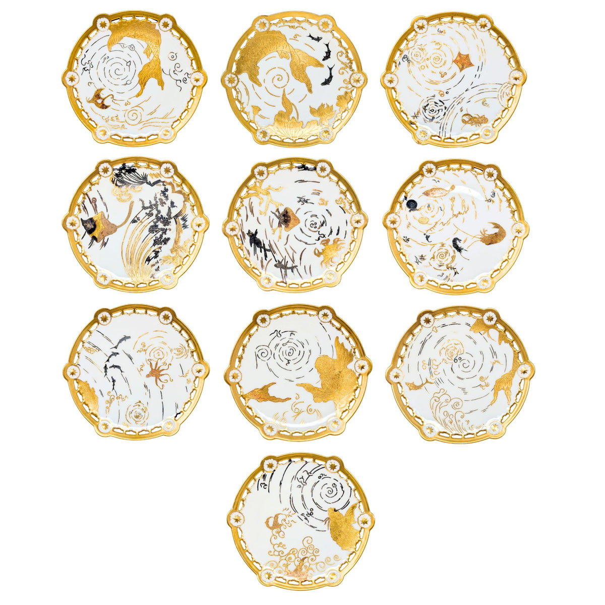 Elite Works Limoges Bawo & Dotter Gold Decorated Sealife Plates (10)