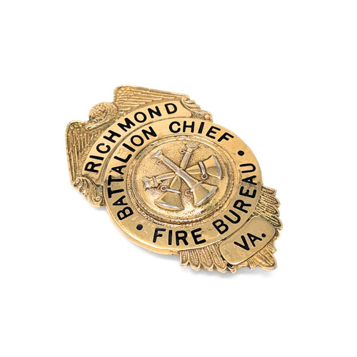 Richmond VA Obsolete Vintage Fire Bureau Battalion Chief Badge