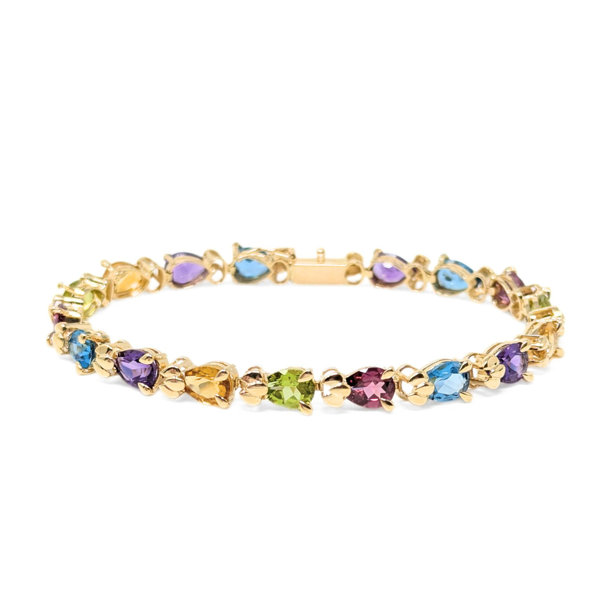 13K Gold Multi-Gemstone 6 3/4” Rainbow Tennis Bracelet