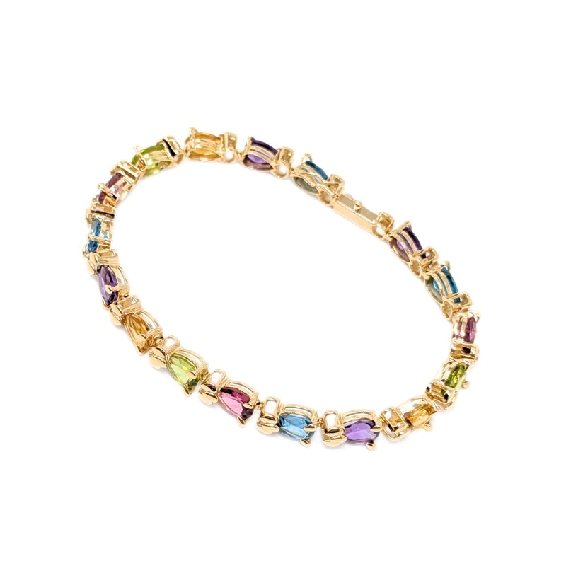13K Gold Multi-Gemstone 6 3/4” Rainbow Tennis Bracelet