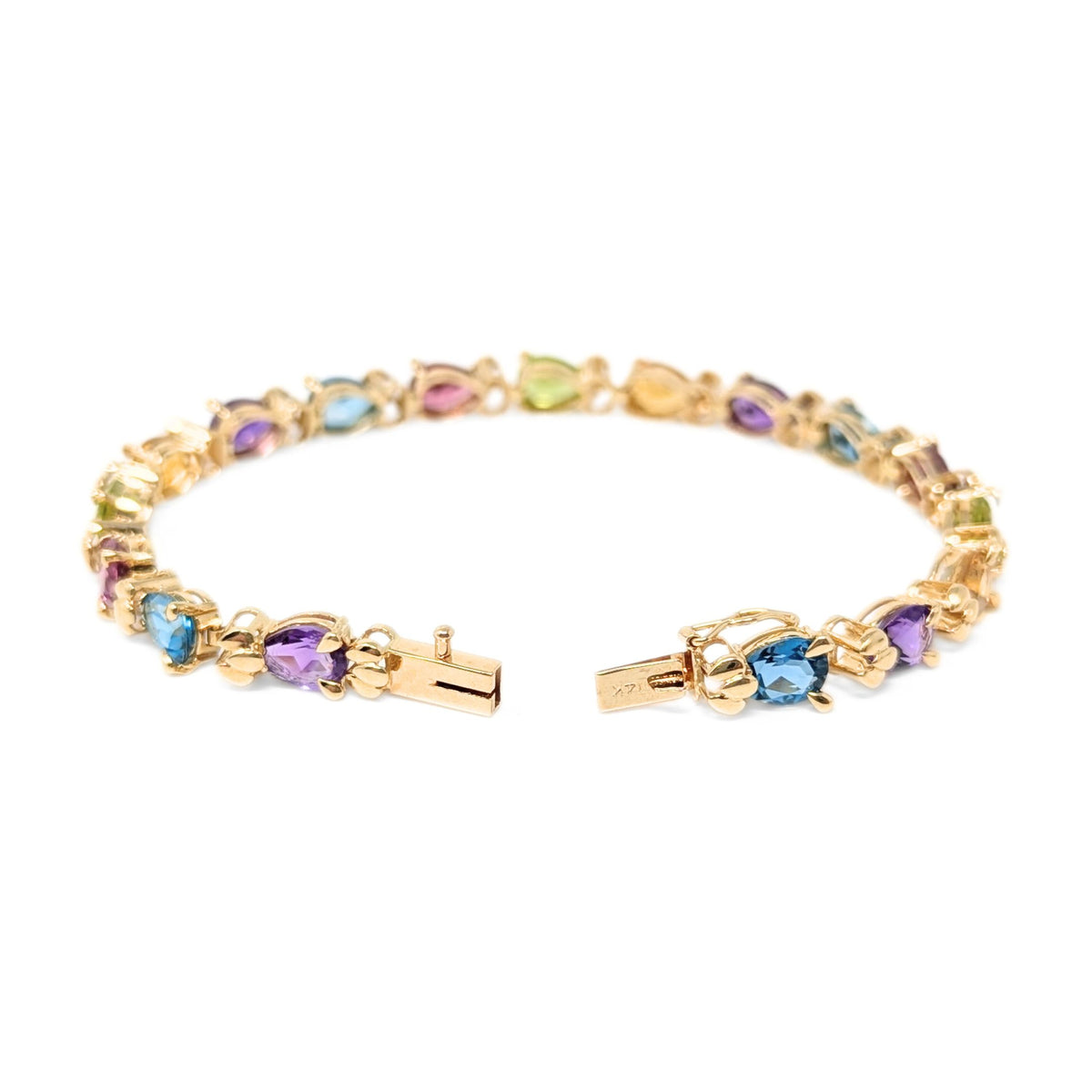 13K Gold Multi-Gemstone 6 3/4” Rainbow Tennis Bracelet