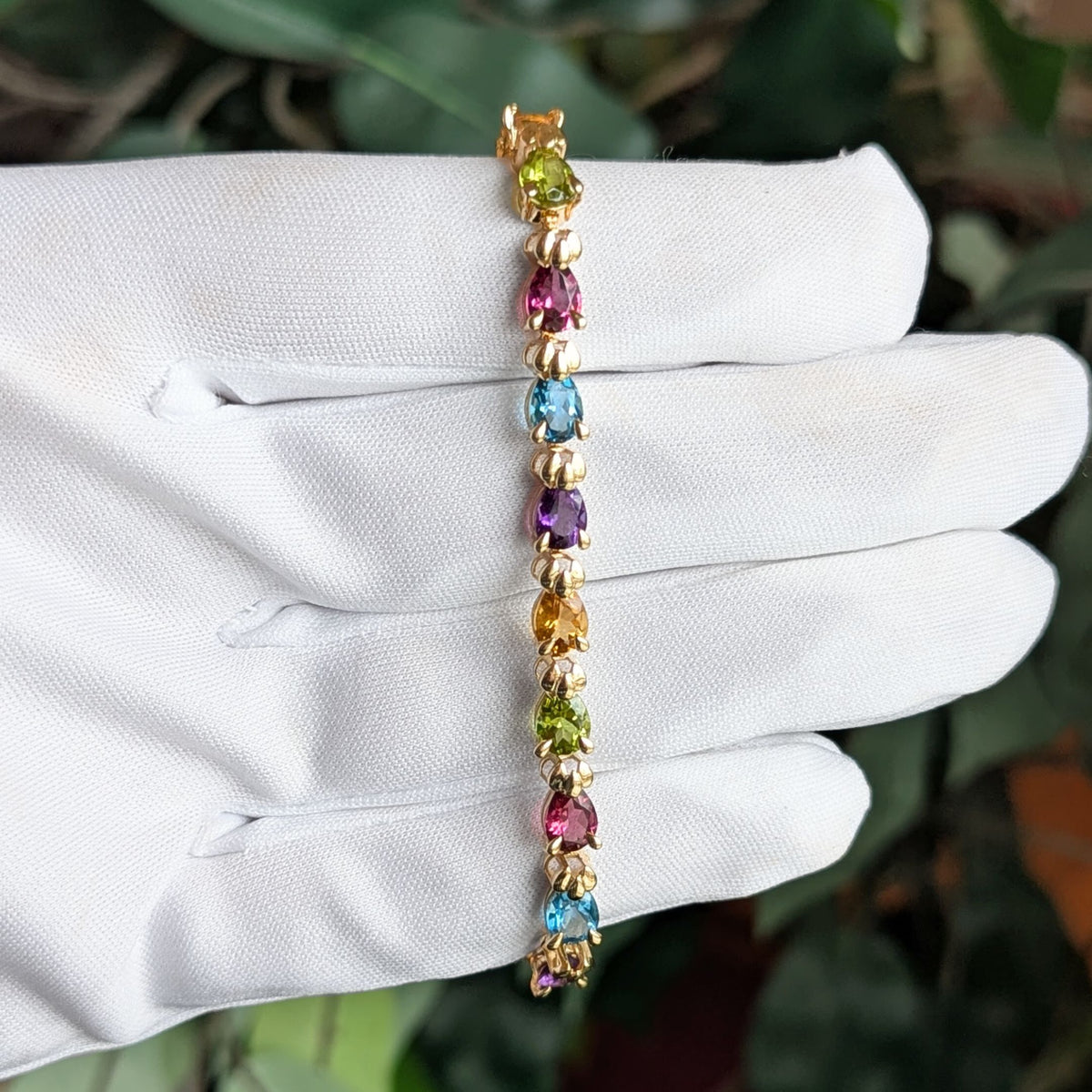13K Gold Multi-Gemstone 6 3/4” Rainbow Tennis Bracelet