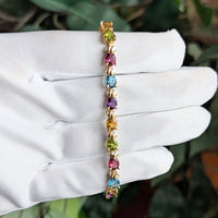 13K Gold Multi-Gemstone 6 3/4” Rainbow Tennis Bracelet