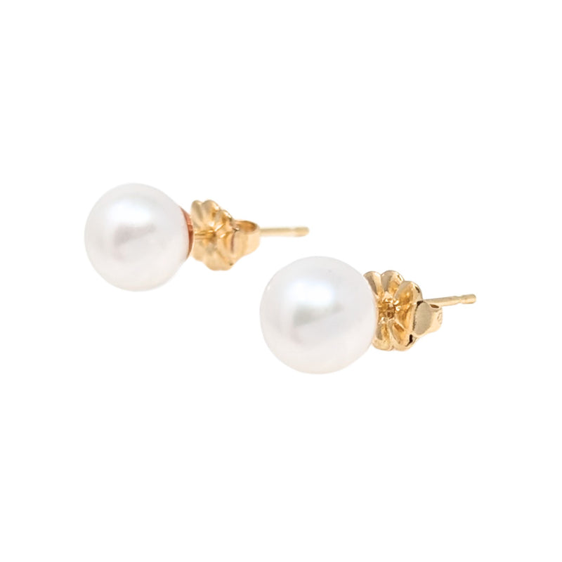 14K Gold 7.3mm Pearl Stud Earrings