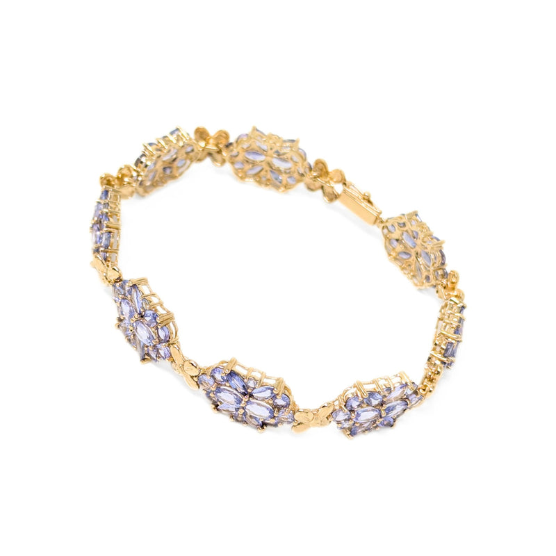 10K Gold Violet Iolite 7 1/4" Floral Cluster Bracelet