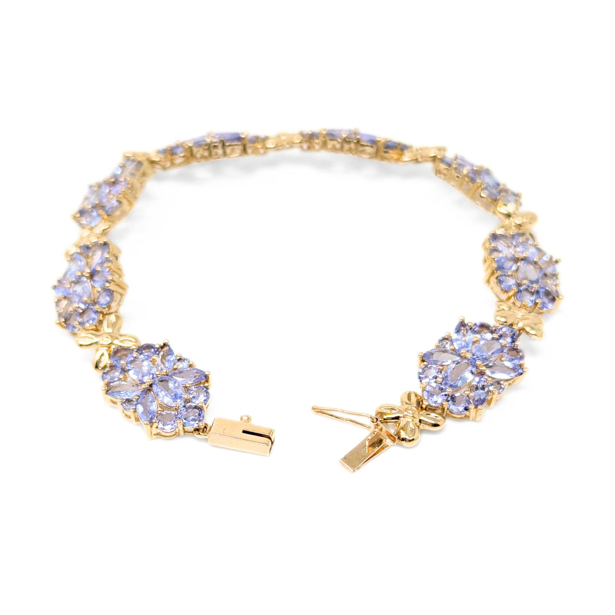 10K Gold Violet Iolite 7 1/4" Floral Cluster Bracelet