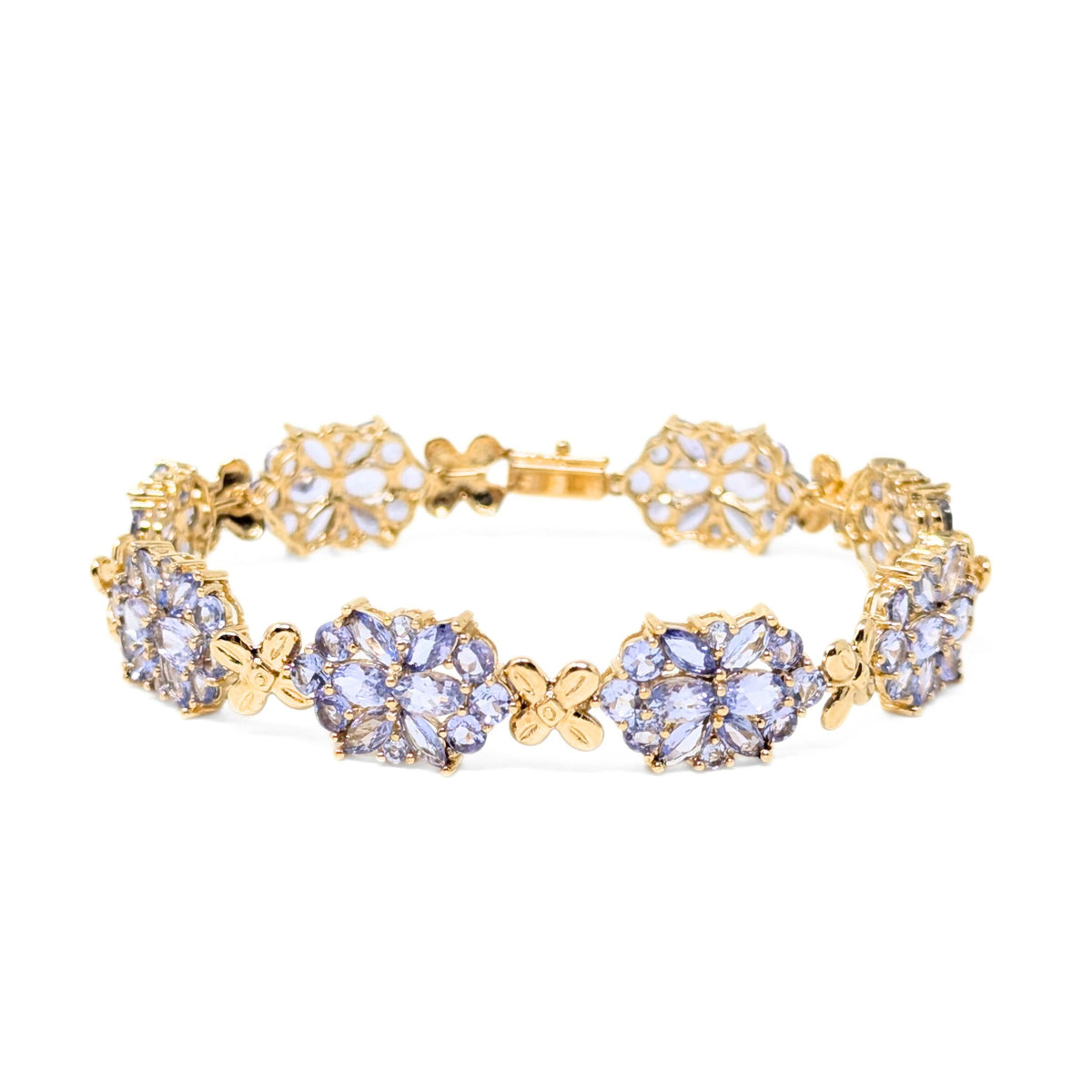 10K Gold Violet Iolite 7 1/4" Floral Cluster Bracelet