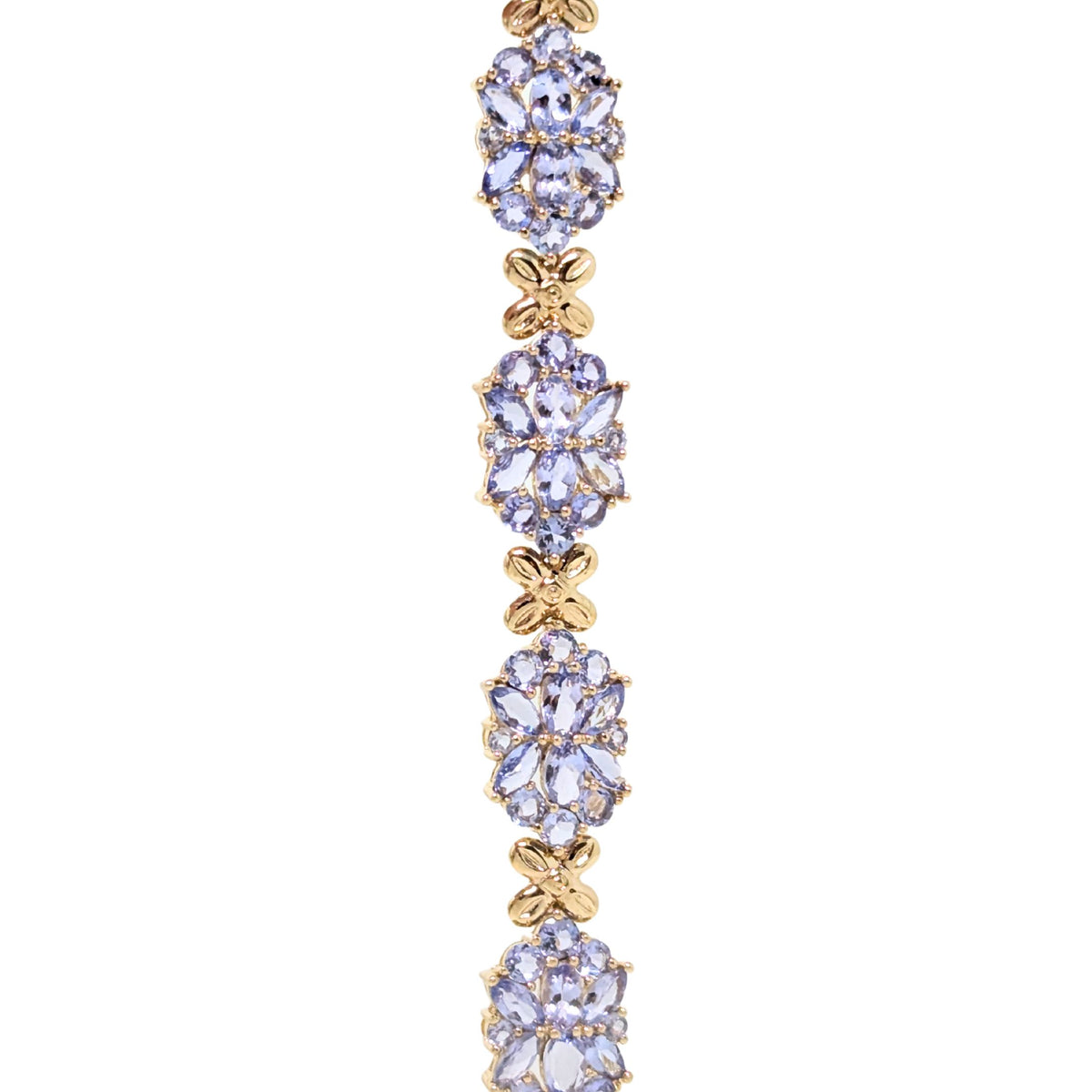 10K Gold Violet Iolite 7 1/4" Floral Cluster Bracelet