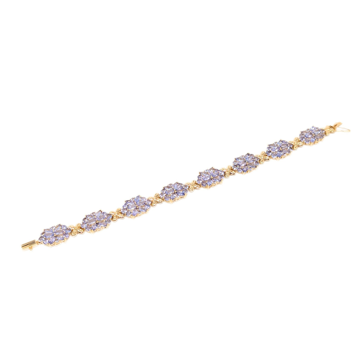 10K Gold Violet Iolite 7 1/4" Floral Cluster Bracelet