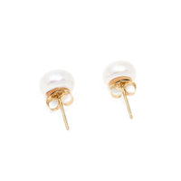 14K Gold 7.5mm Button Pearl Stud Earrings