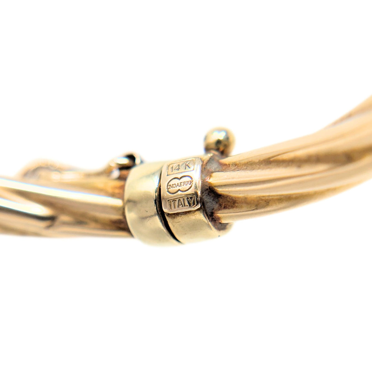Unoaerre Italian 14K Gold Twisted Hinged Bangle Bracelet