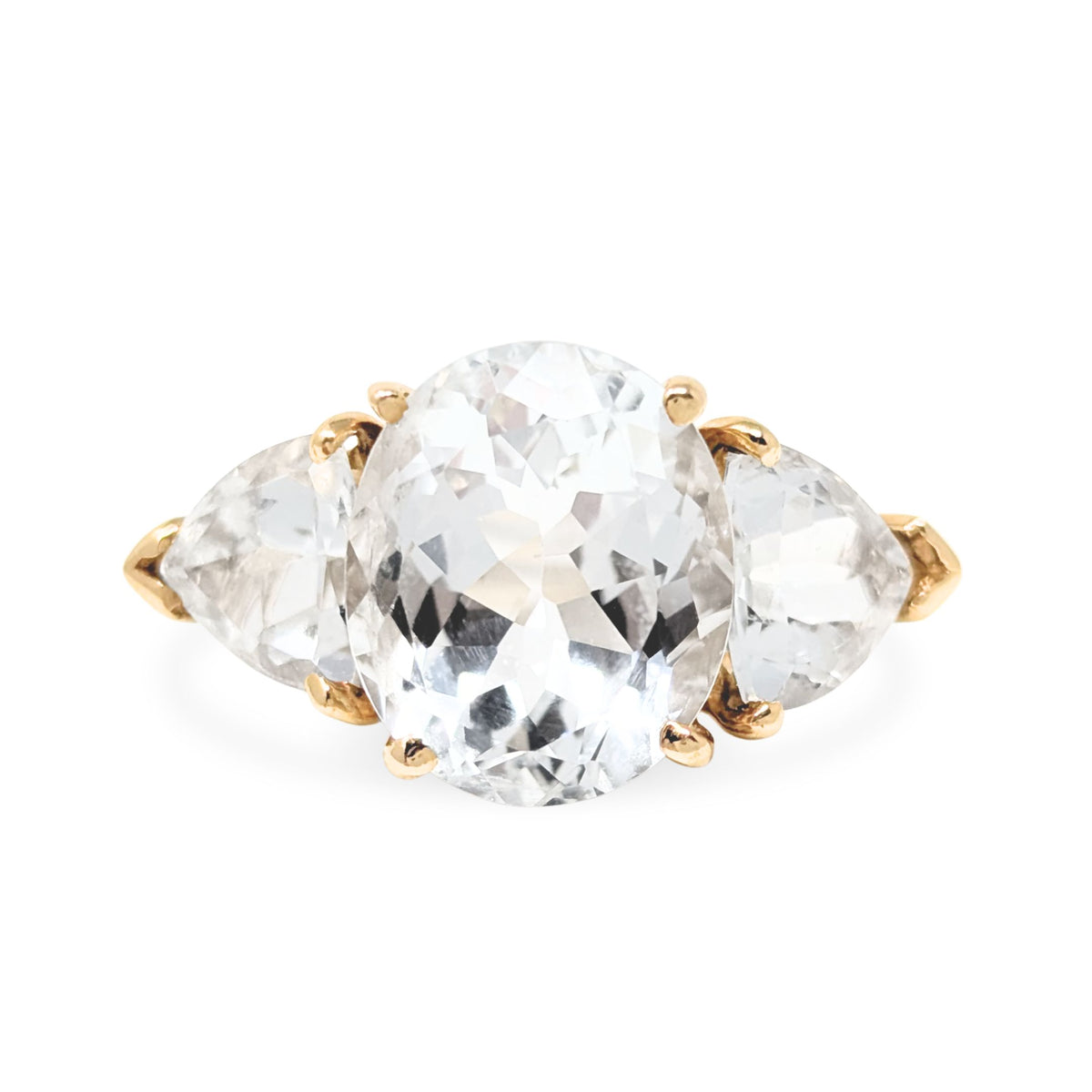 14K Gold White Gemstone Cocktail Ring - Size 7.75