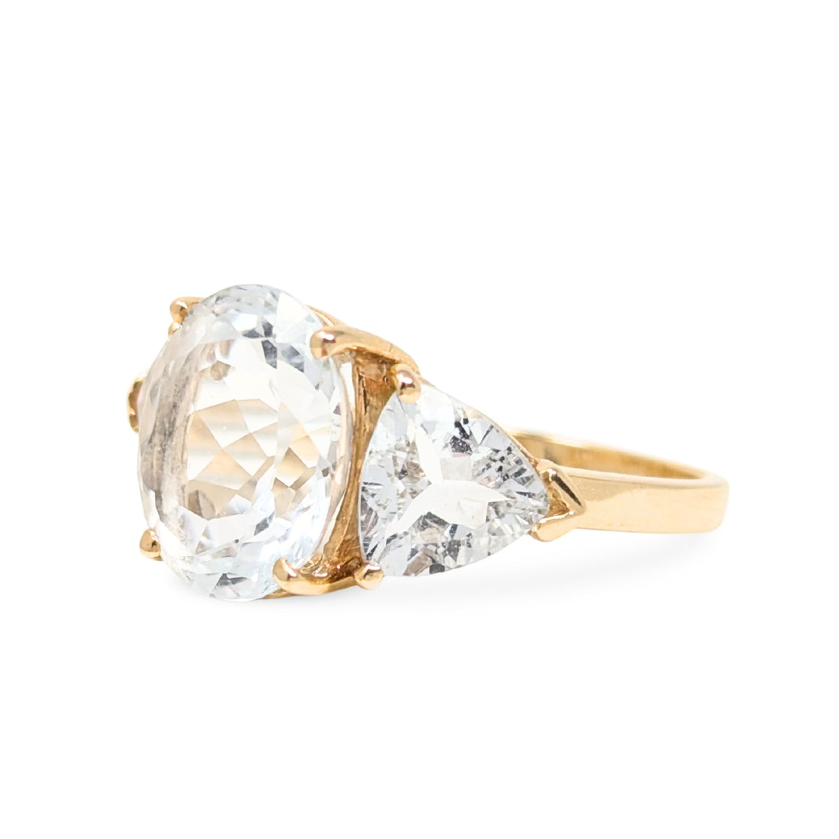 14K Gold White Gemstone Cocktail Ring - Size 7.75