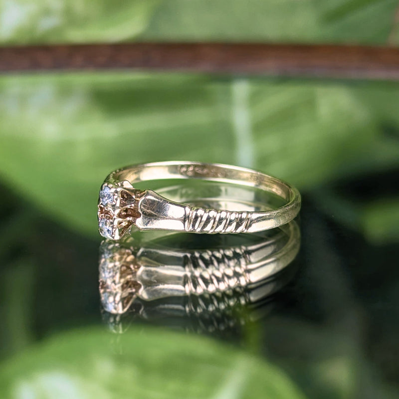 Antique 10K Gold Art Deco Two Diamond Ring - Size 5.25