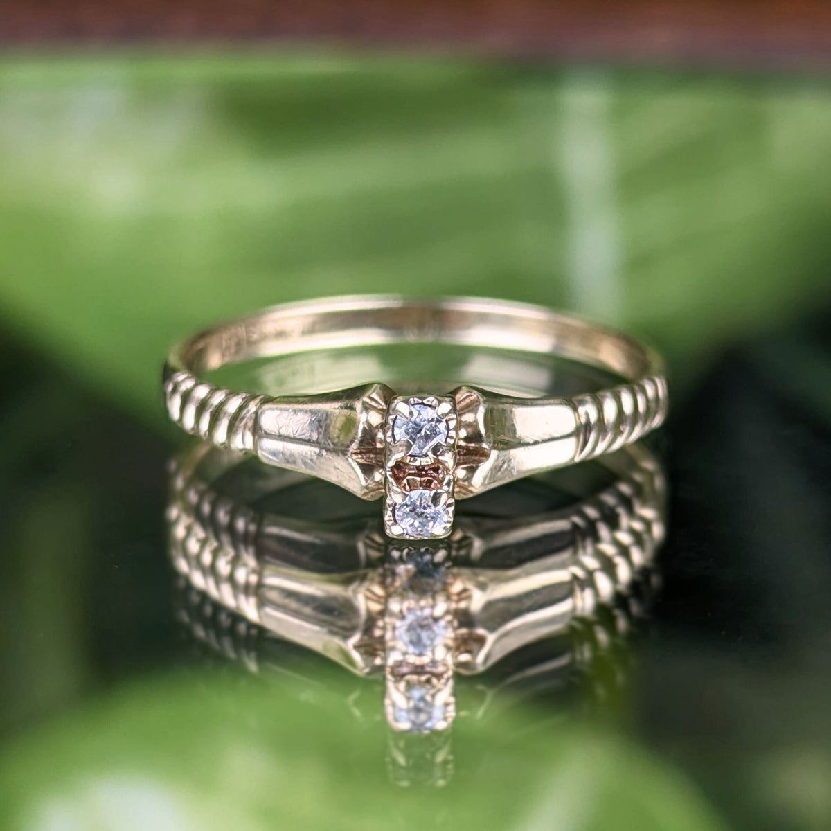 Antique 10K Gold Art Deco Two Diamond Ring - Size 5.25