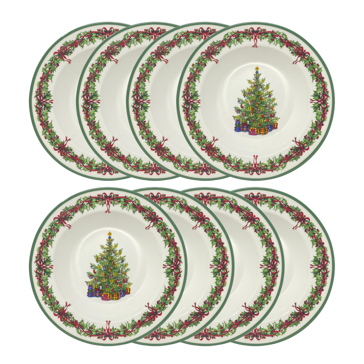 Christopher Radko Traditions "Holiday Celebrations" 9" Rimmed Soup Bowls (8)