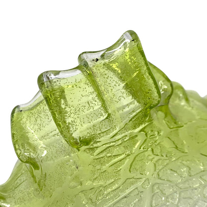 Art Glass Clear & Green Ruffled Edge Bowl