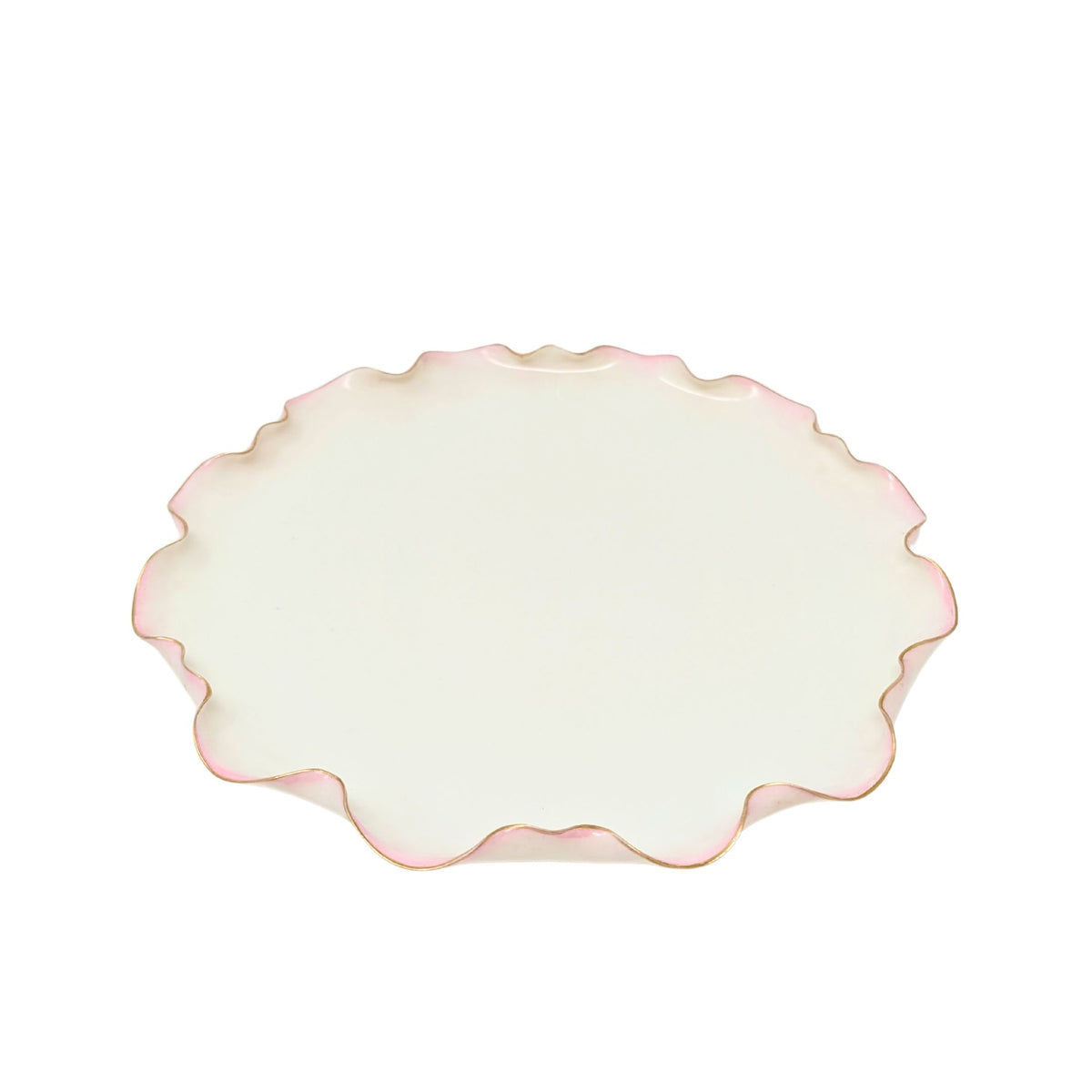 Ott & Brewer American Belleek 8" Plate With Pink Ruffled Edge