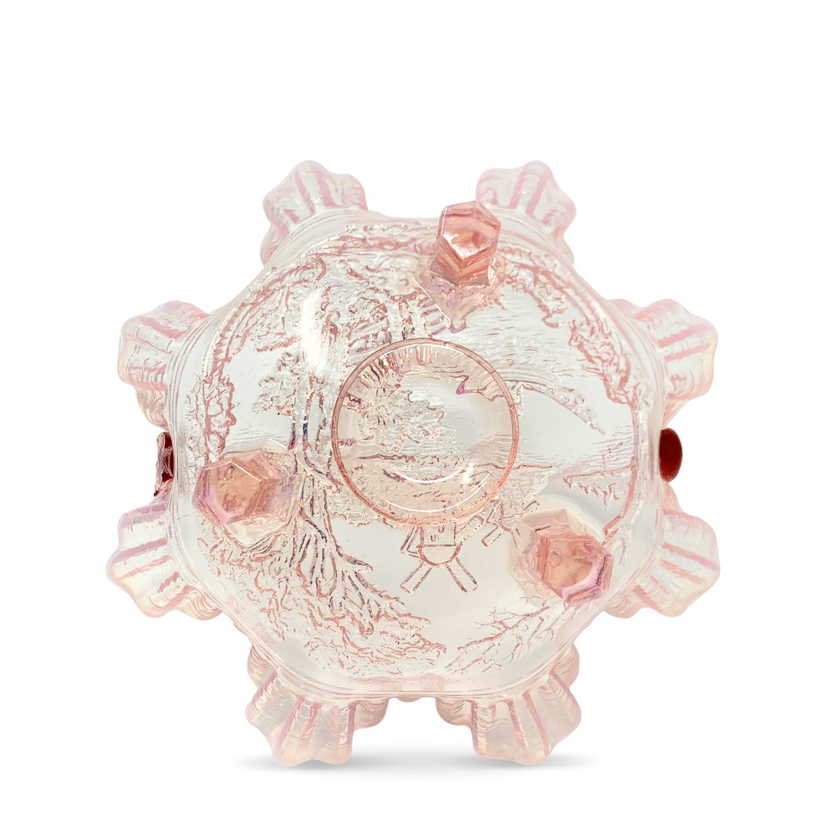 Imperial Glass "Double Dutch" Pink Opalescent Ruffled Basket