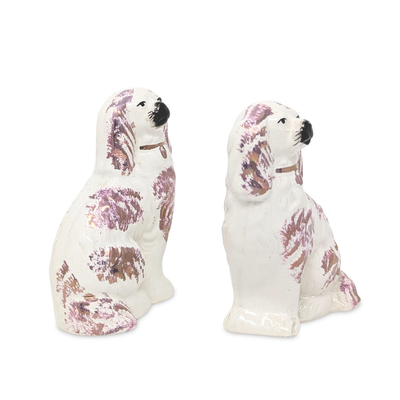 Pair 19th Century No-4 Staffordshire Purple & Copper Lustre 5 3/4” Spaniel Dogs