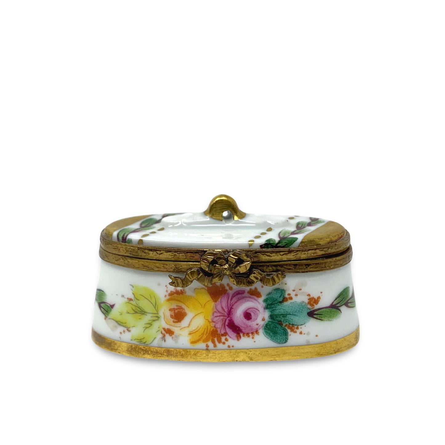 Vintage Limoges Small Oval Trinket Box  With Laurel & Roses