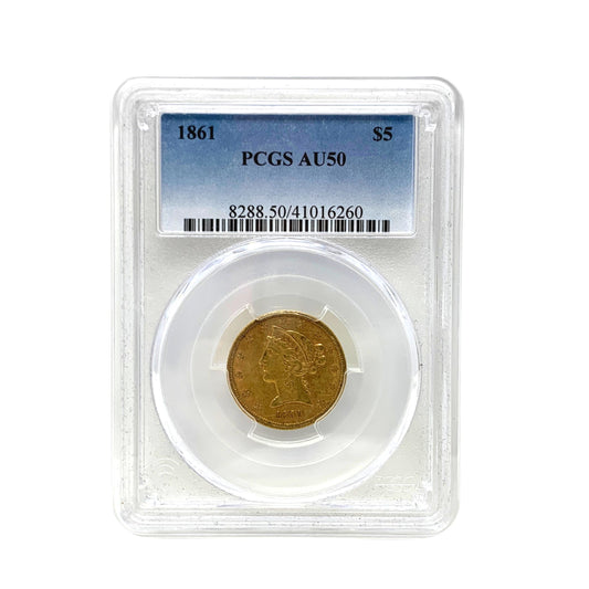 1861 PCGS AU50 $5 Gold Liberty