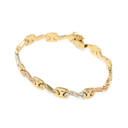 Damas Dubai 18K Tri-Color Gold 8.4mm 7” Fancy Link Bracelet