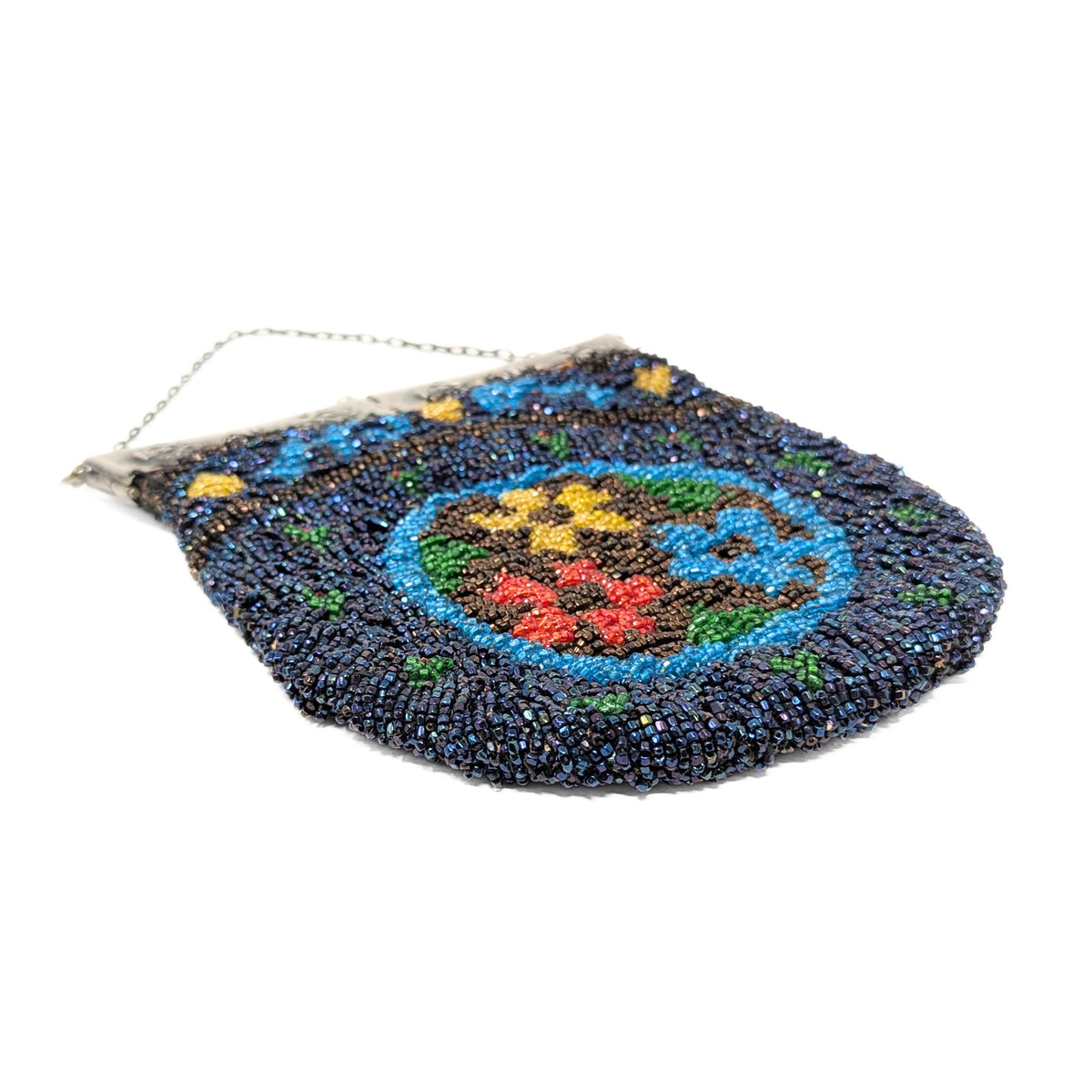 Antique Glass-Beaded Purse with Four-Hinged Frame