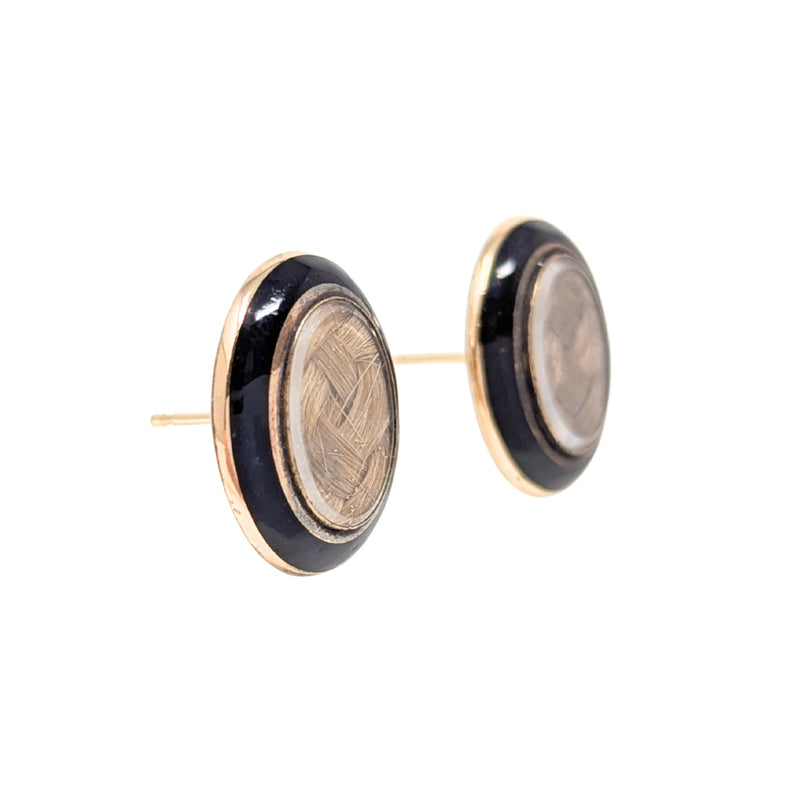 14K Gold & Black Enamel Victorian Mourning Hair Earrings