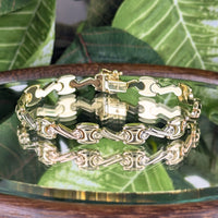 Damas Dubai 18K Tri-Color Gold 8.4mm 7” Fancy Link Bracelet