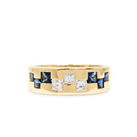 18K Gold Diamond & Sapphire Band - Size 7.25