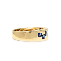 18K Gold Diamond & Sapphire Band - Size 7.25