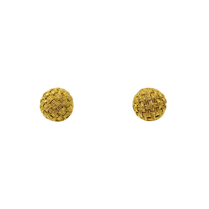 18K Gold 10mm Button Weave Earrings