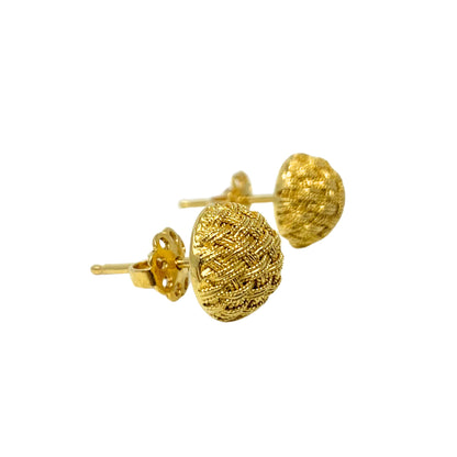 18K Gold 10mm Button Weave Earrings