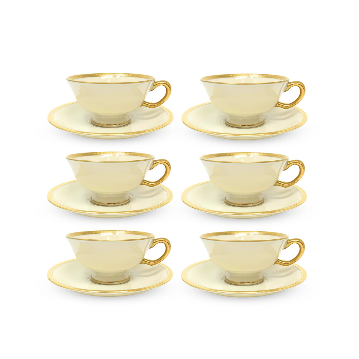 Lenox "Tuxedo" (Gold Backstamp) Set of 6 Footed Cups & Saucers (12pcs)