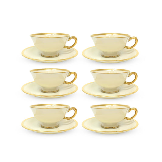Lenox "Tuxedo" (Gold Backstamp) Set of 6 Footed Cups & Saucers (12pcs)