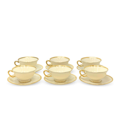 Lenox "Tuxedo" (Gold Backstamp) Set of 6 Footed Cups & Saucers (12pcs)