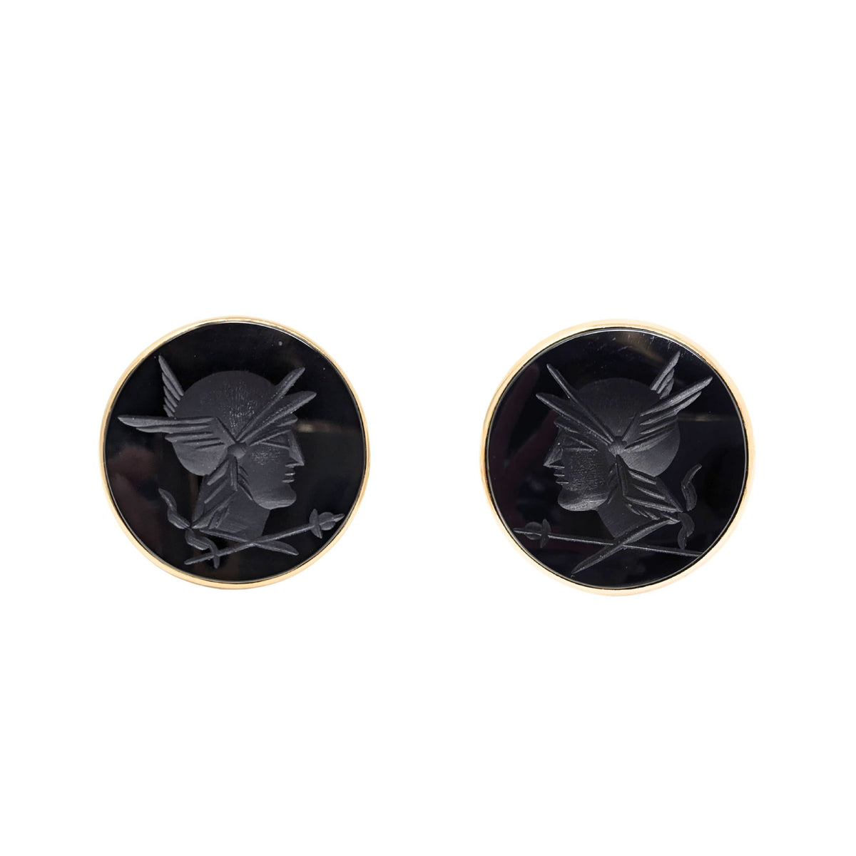 14K Gold Onyx Trojan Cuff Links