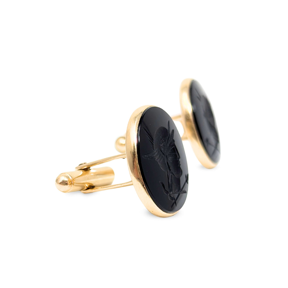 14K Gold Onyx Trojan Cuff Links