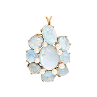 14K Gold Blue Topaz Cabochon & Pearl Pendant