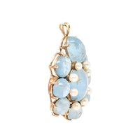 14K Gold Blue Topaz Cabochon & Pearl Pendant